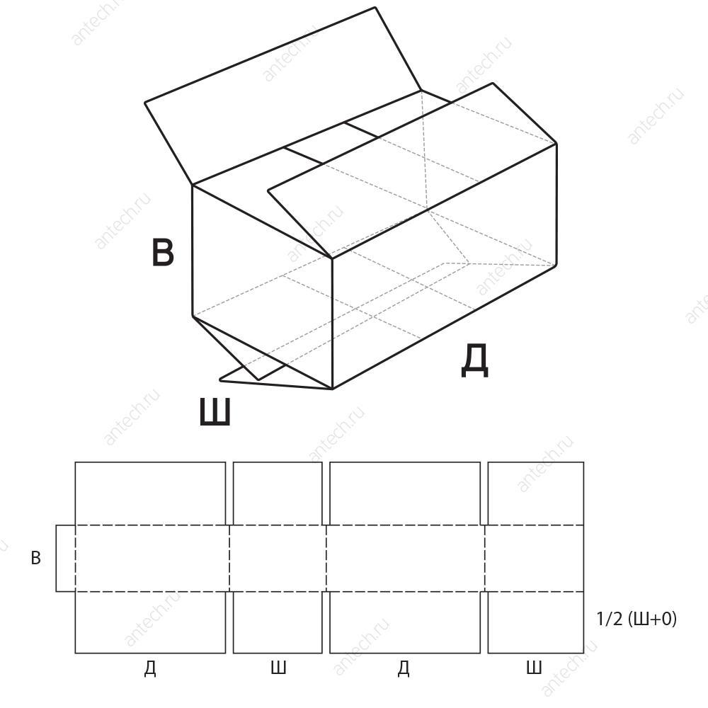 FEFCO 0202 Коробка четырехклапанная с внешними частично перекрывающимися клапанами