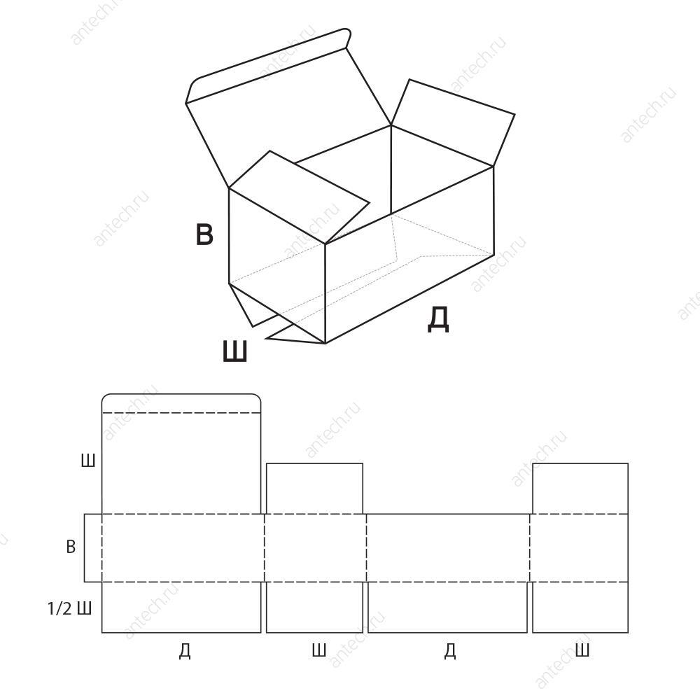 FEFCO 0212 Коробка четырехклапанная с клапанным дном и откидной крышкой