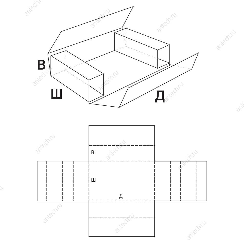 FEFCO 0403 Коробка оберточного типа с усиленными внутренними клапанами