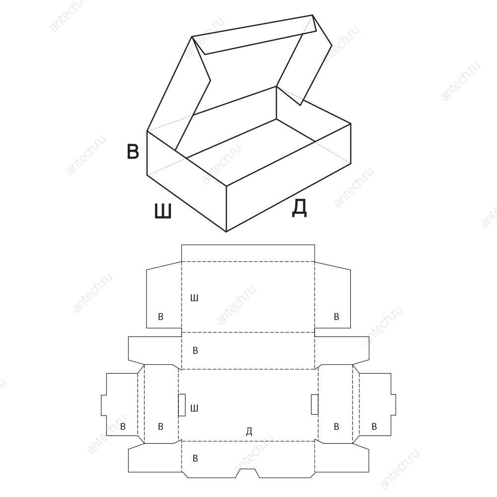 FEFCO 0429 Коробка складная с усиленными торцевыми стенками и откидной крышкой