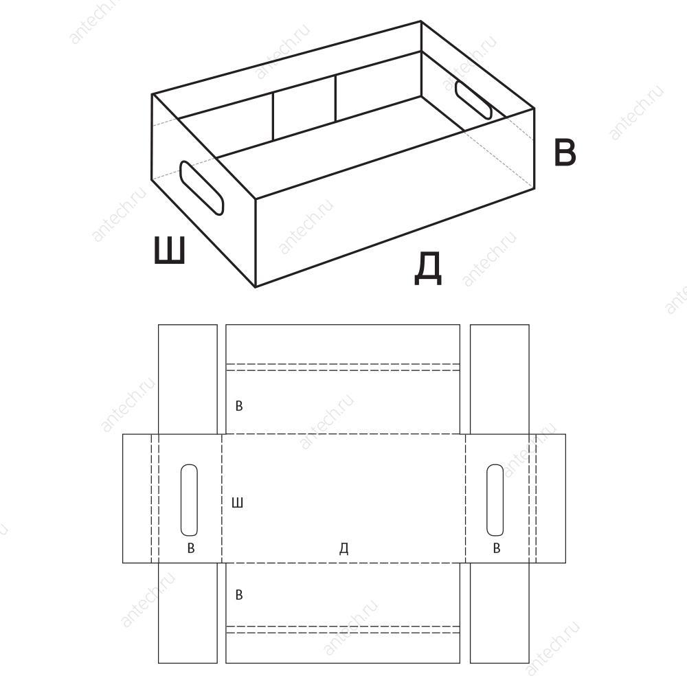 FEFCO 0430 Коробка складная, лоток с двумя ручками