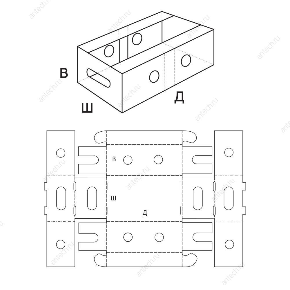 FEFCO 0432 Коробка складная, лоток с ручками