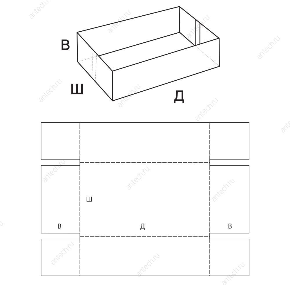 FEFCO 0453 Лоток под склейку по ширине