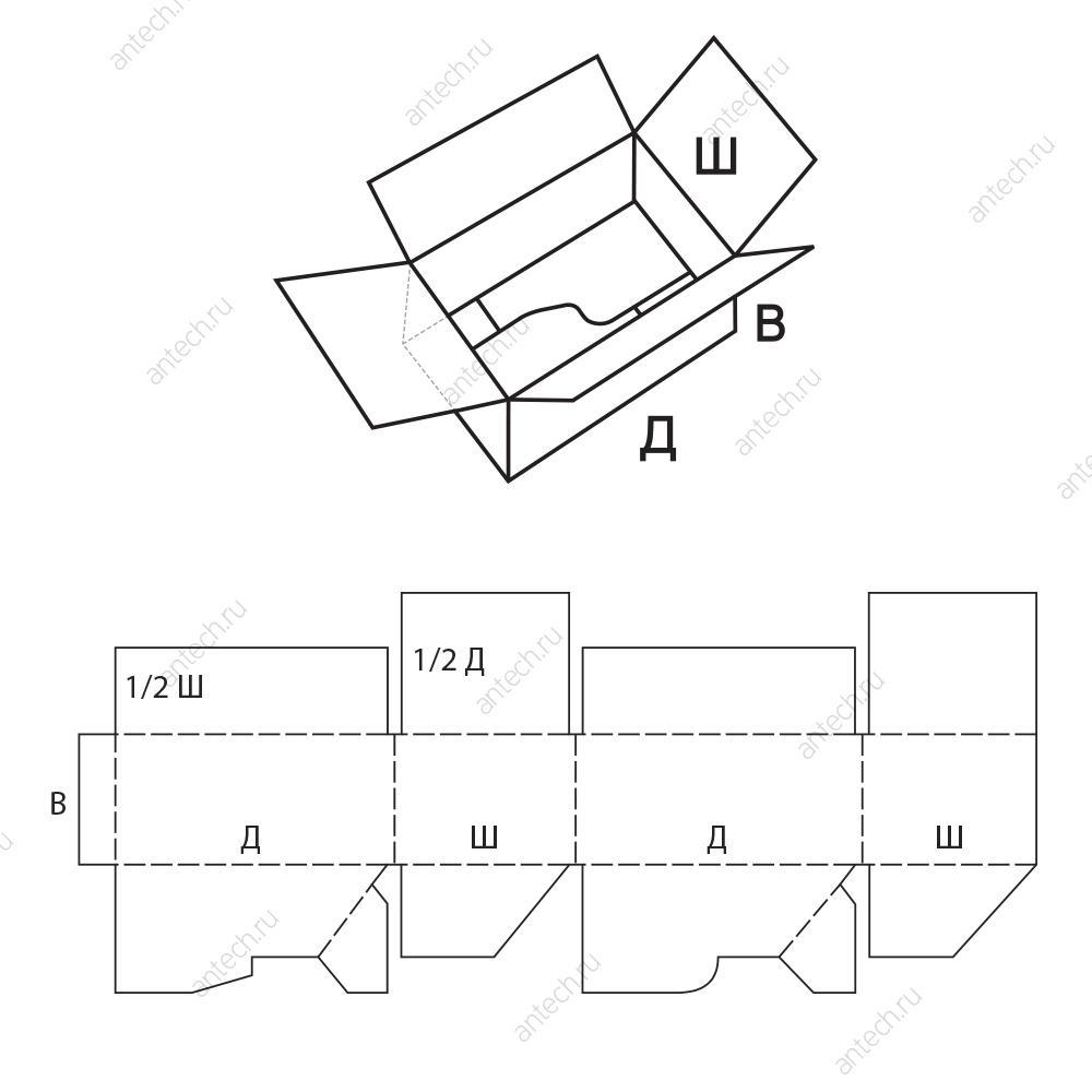 FEFCO 0712 Короб клееный, складной, четырехклапанный с внутренними и внешними стыкующимися клапанами