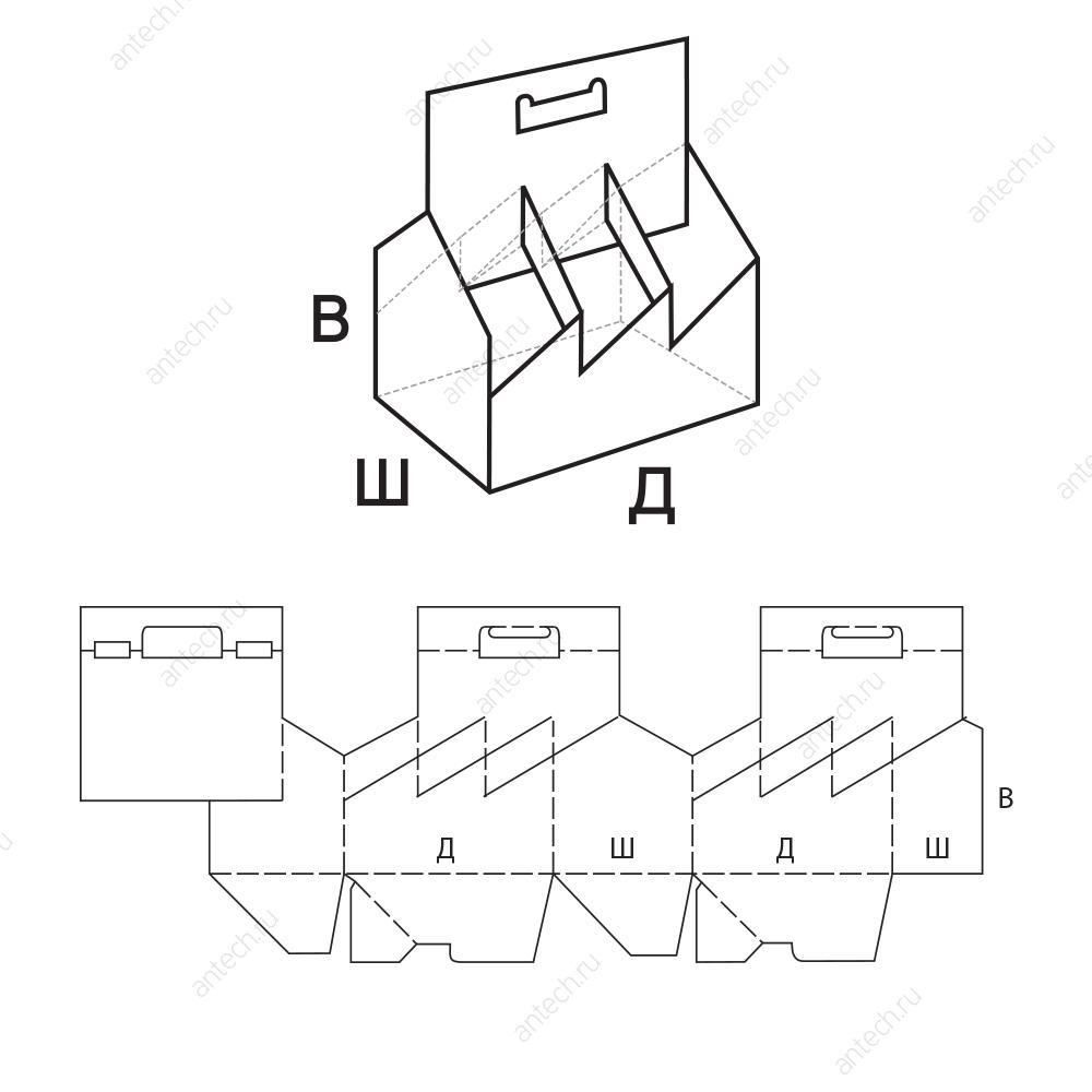 FEFCO 0717 Коробка клеенная, складная, для упаковки 6 бутылок