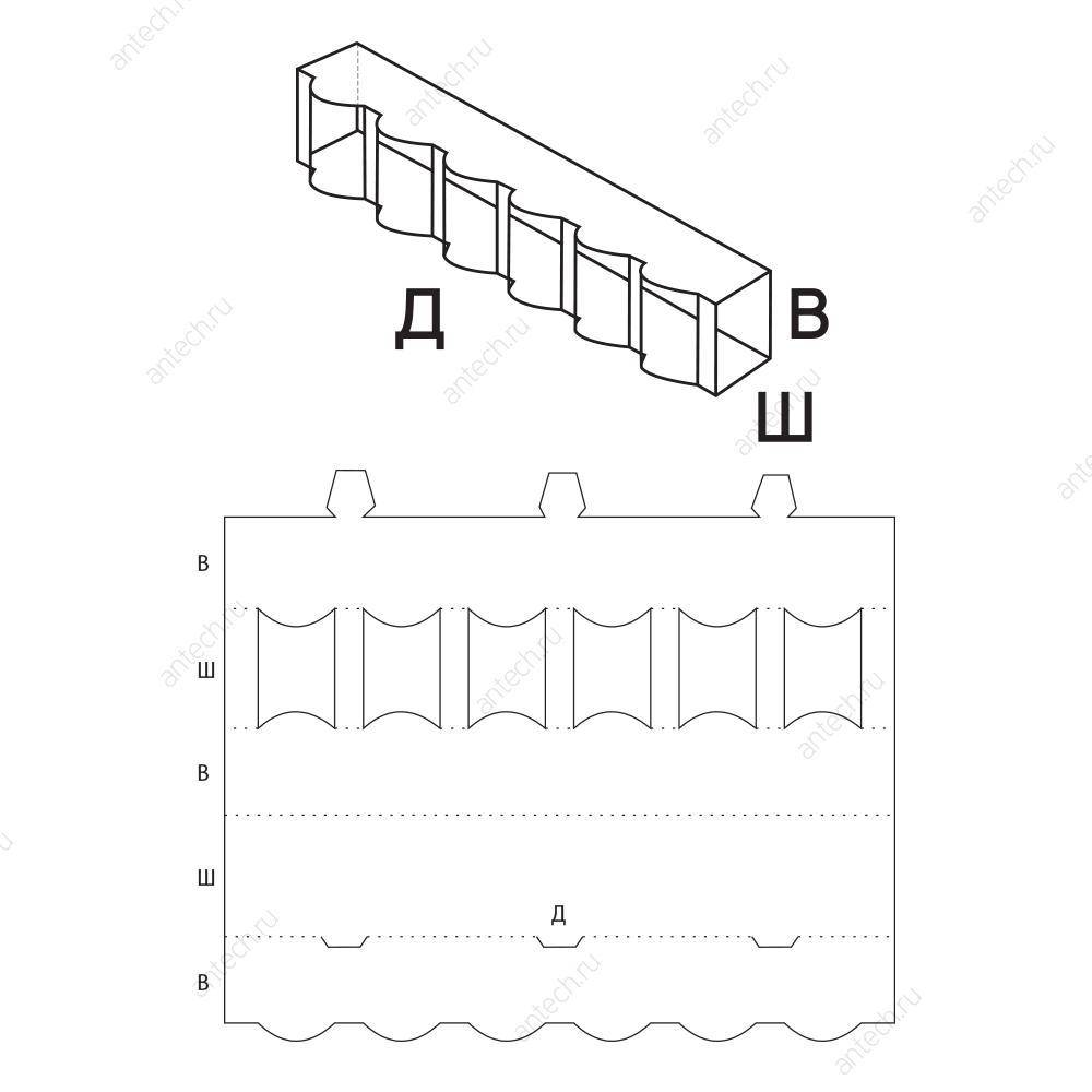 FEFCO 0752 Коробка клеенная, складная, на 6 стаканов