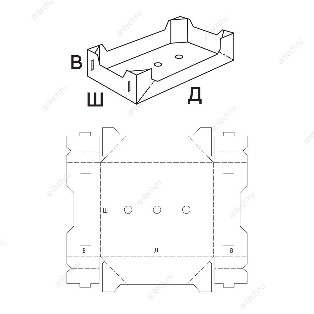 FEFCO 0771 Коробка клеенная, складная, лоток с усиленными углами