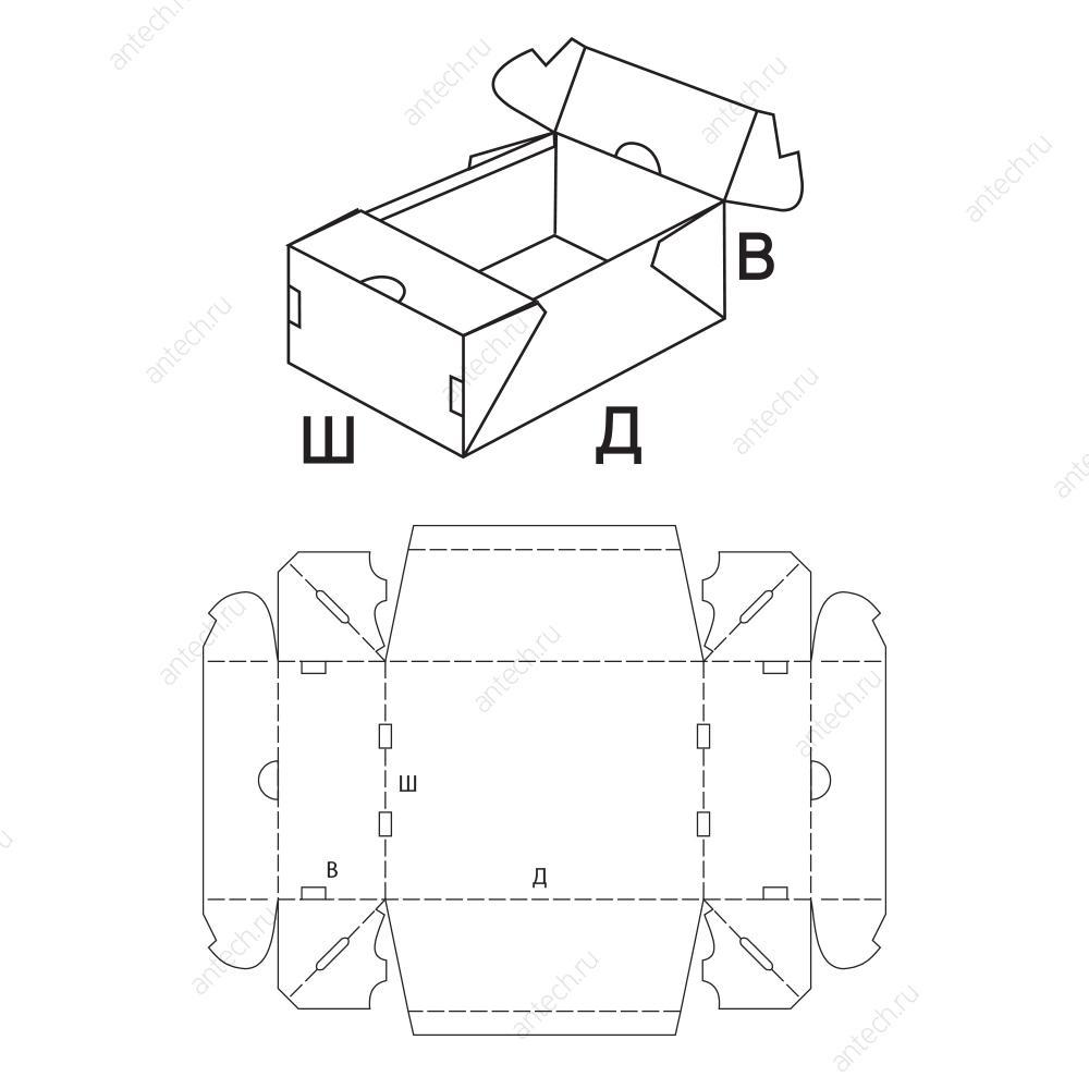 FEFCO 0773 Коробка клеенная, складная, лоток с полукрышками